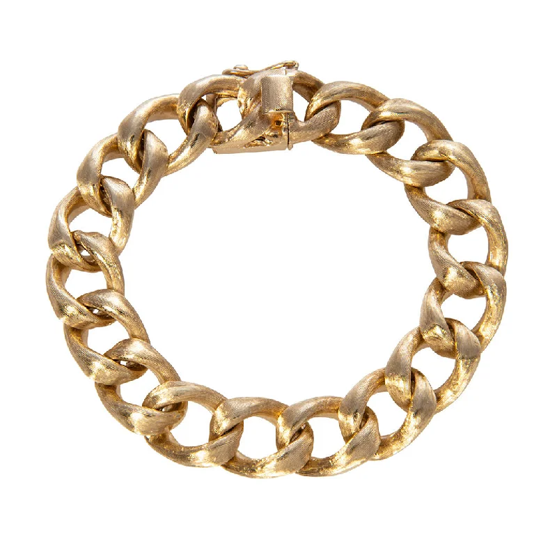 women's bracelets thick band -Estate 14K Yellow Gold Brushed Curb Link Bracelet