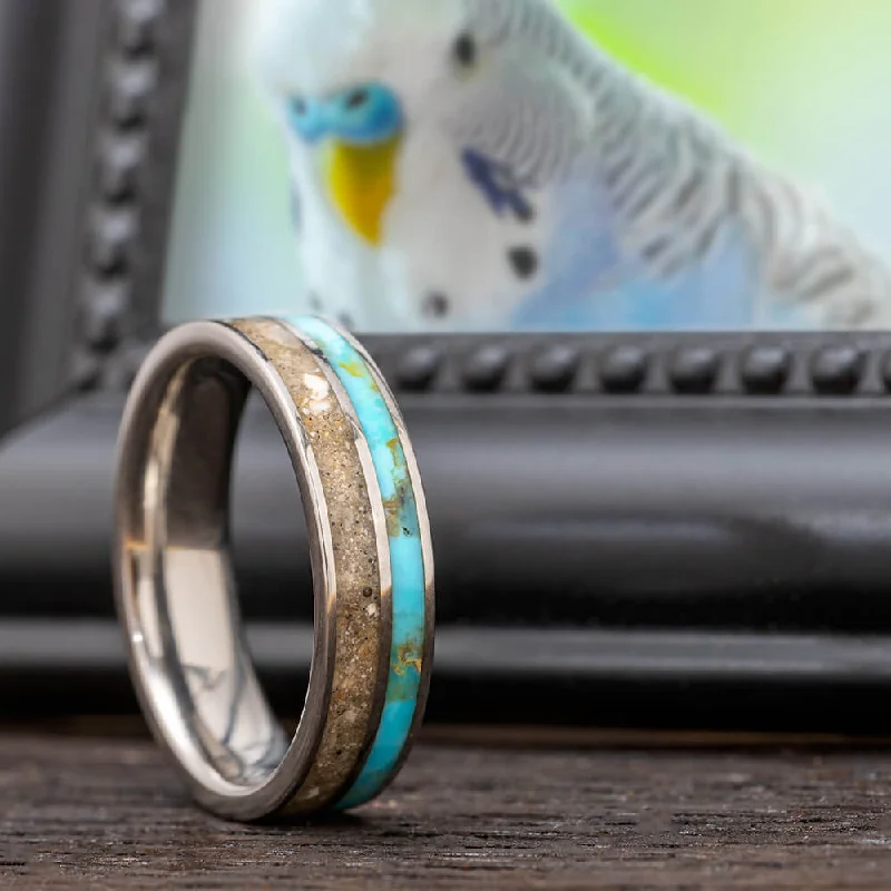 women's ring geometric shapes -Turquoise & Ash Memorial Band