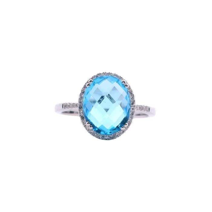 women's engagement rings elegant touch -Mountz Collection Blue Topaz and Diamond Ring in 14K White Gold