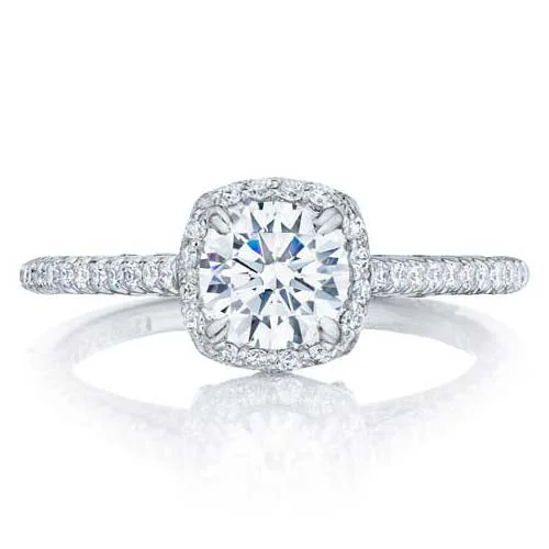 women's engagement rings special edition -Tacori .41TW Petite Crescent Cushion Bloom Engagement Ring Semi-Mounting in 18K White Gold