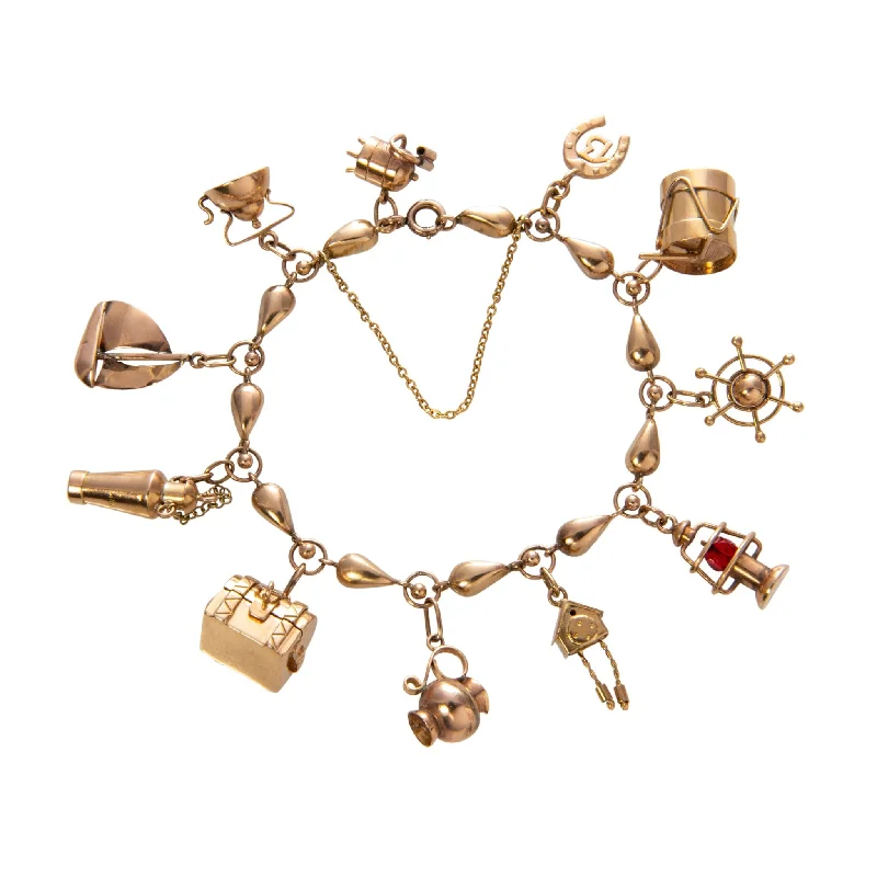 women's bracelets adjustable -Estate 18K Yellow Gold Charm Bracelet