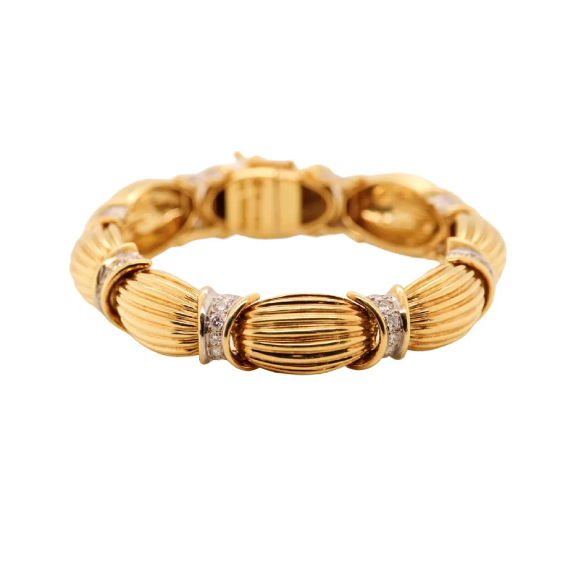 women's bracelets adjustable -Estate Diamond 18K Yellow Gold Ribbed Bracelet