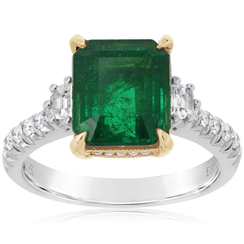 women's engagement rings oval cut -3.08 Carat Emerald & Diamond Ring