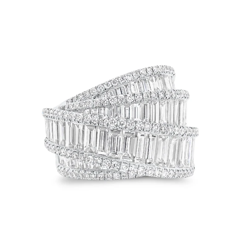 women's ring everyday wear -Baguette & Round Diamond Crossover Cocktail Ring