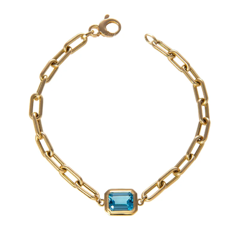 women's bracelets bold statement -Goshwara Emerald-Cut Blue Topaz 18K Gold Bracelet