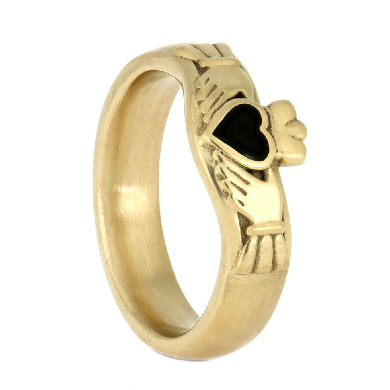 women's ring with engravings -Green Jade Claddagh Ring with Matte Finish