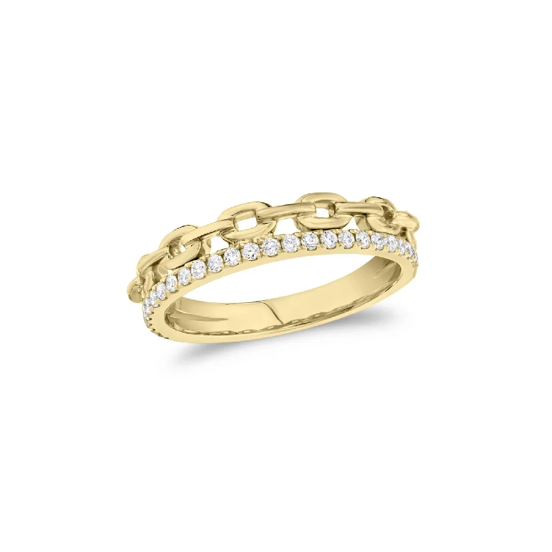 women's ring gothic band -Diamond & Gold Cable Chain Stackable Ring