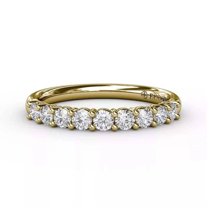 women's engagement rings bold and stylish -Fana Shared Prong Diamond Wedding Band in 14K Yellow Gold