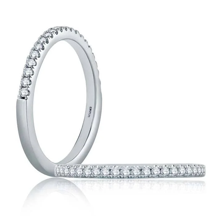 women's engagement rings timeless beauty -A. Jaffe French Pavé Half Circle Diamond Wedding Band in 14K White Gold