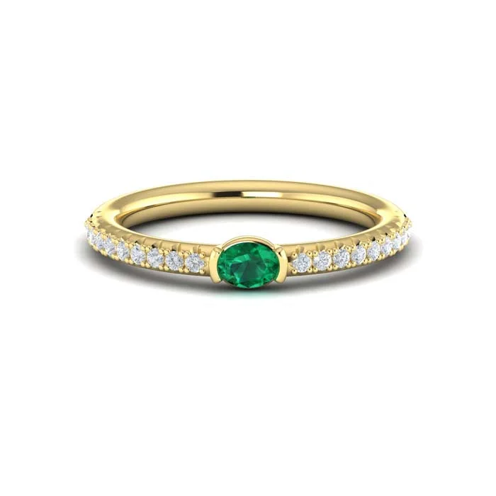 women's engagement rings cushion cut -Vlora Sofia Collection Emerald and Diamond Ring in 14K Yellow Gold