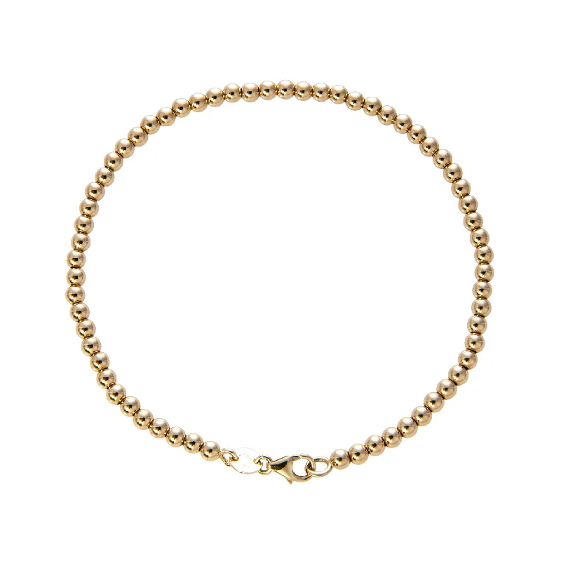 women's bracelets bold and edgy -14K Yellow Gold Italian 3mm Ball Bead Chain Bracelet