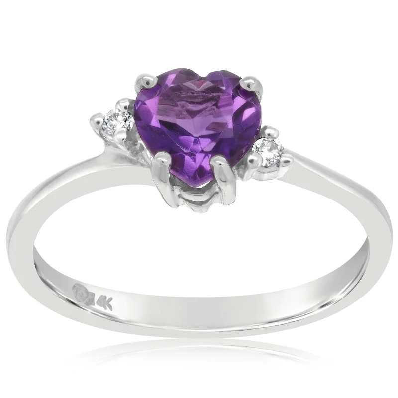 women's engagement rings heart shape -Heart Shape Amethyst & Diamond Ring