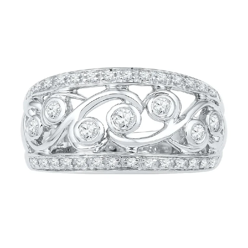 women's ring statement piece -Vintage Style Diamond Swirl Fashion Ring