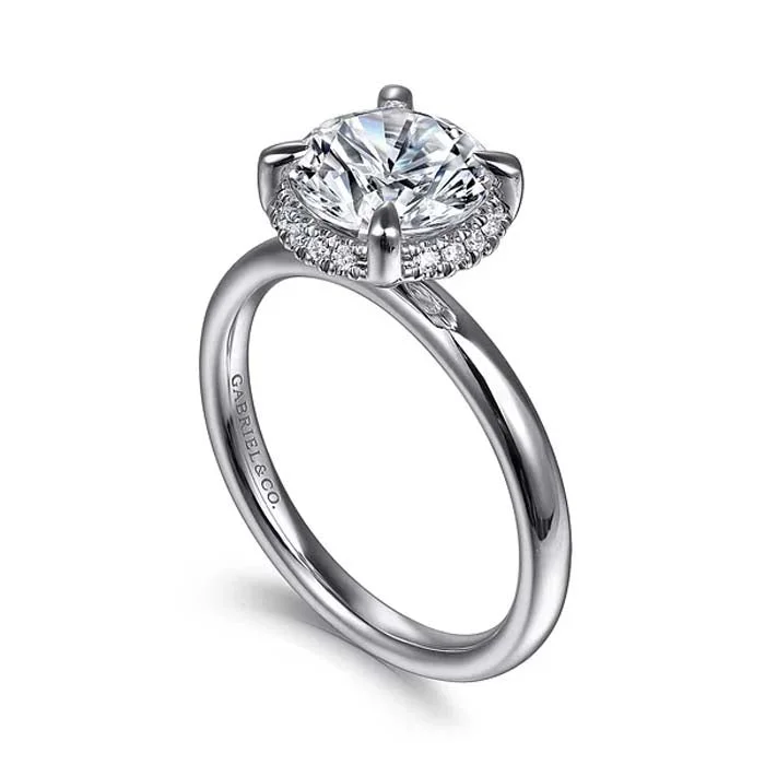 women's engagement rings emerald -Gabriel & Co. "Symphony" Hidden Halo Round Center Engagement Ring Semi-Mounting in 14K White Gold