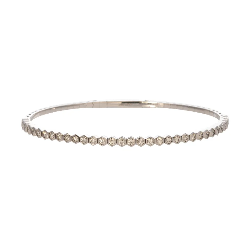 women's bracelets hammered texture -.80ctw Diamond Hexagon Bezel 14K White Gold Flexible Bangle