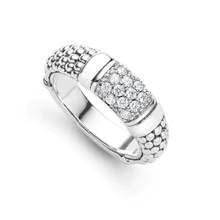 women's engagement rings oval diamond -LAGOS 6MM Caviar Diamond Ring in Sterling Silver