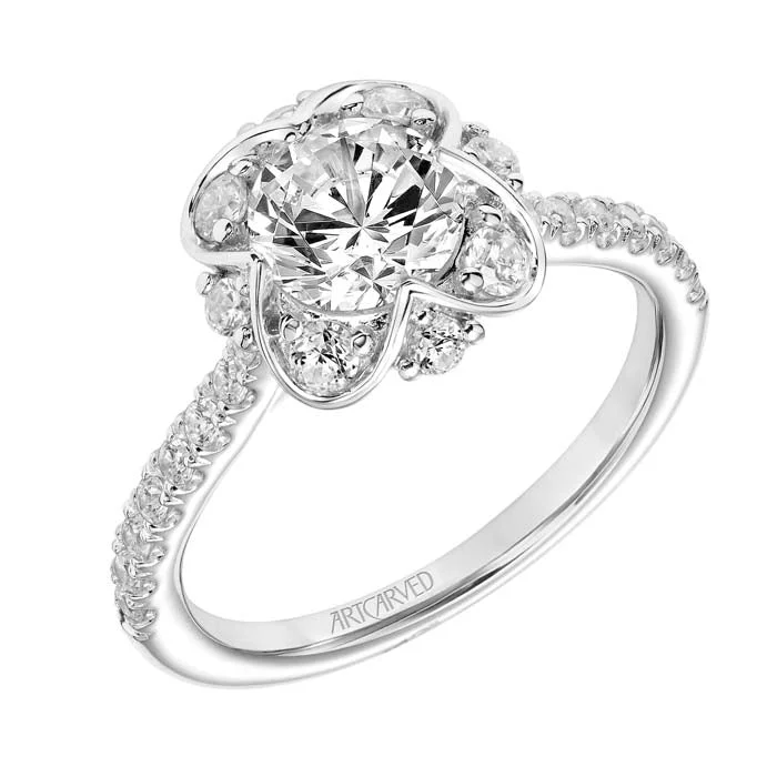 women's engagement rings oval cut -ArtCarved "Lillian" Diamond Engagement Ring Semi-Mounting in 14K White Gold