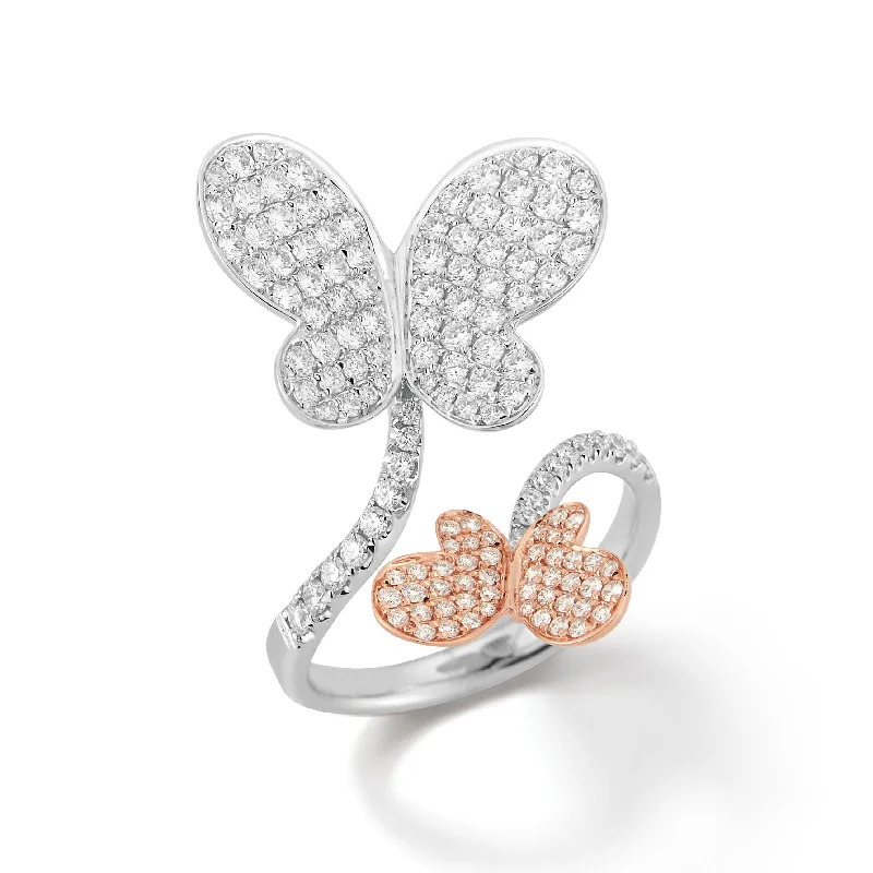 women's ring sapphire birthstone -Two-tone Diamond Butterfly Ring