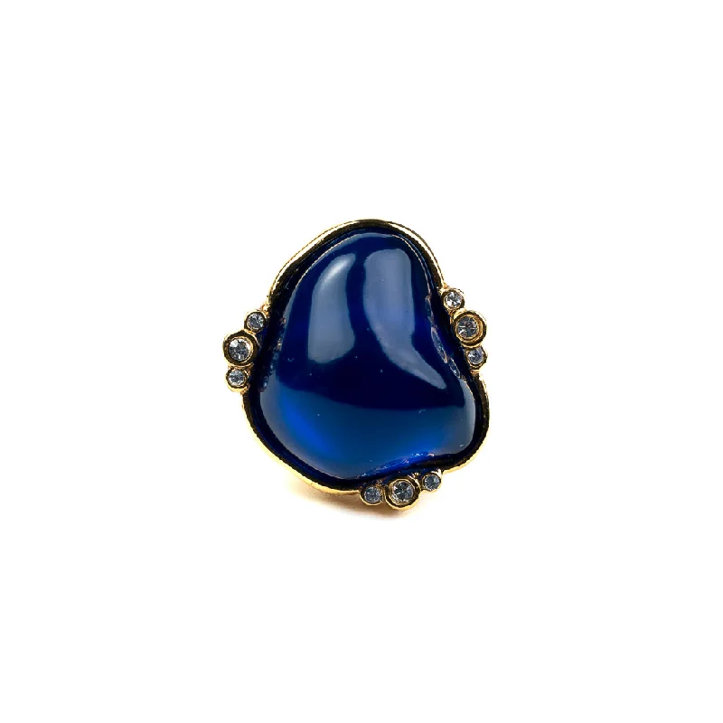 women's ring geometric shapes -Polished Gold and Crystal Sapphire Ring