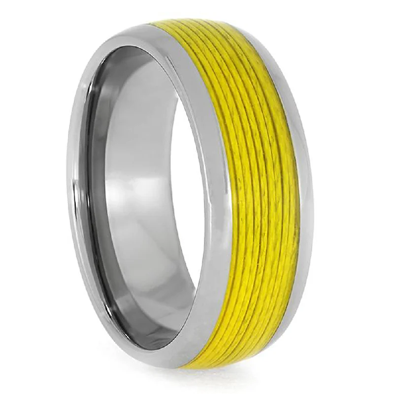 women's ring celestial rings -Titanium Ring with Yellow Fishing Line Inlay, Ring for Fisherman