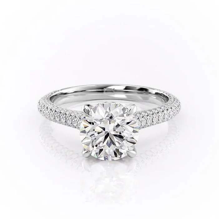 women's engagement rings affordable options -Round Cut Moissanite Engagement Ring, Pave Set Shoulders