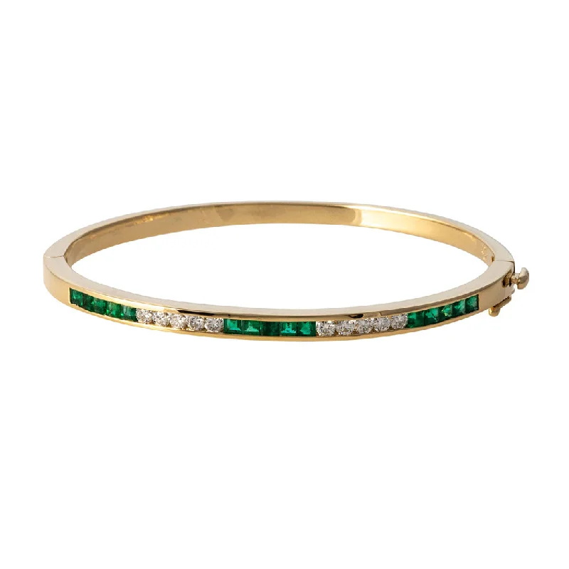 women's bracelets classic design -Emerald & Diamond Channel Set 14K Yellow Gold Bangle