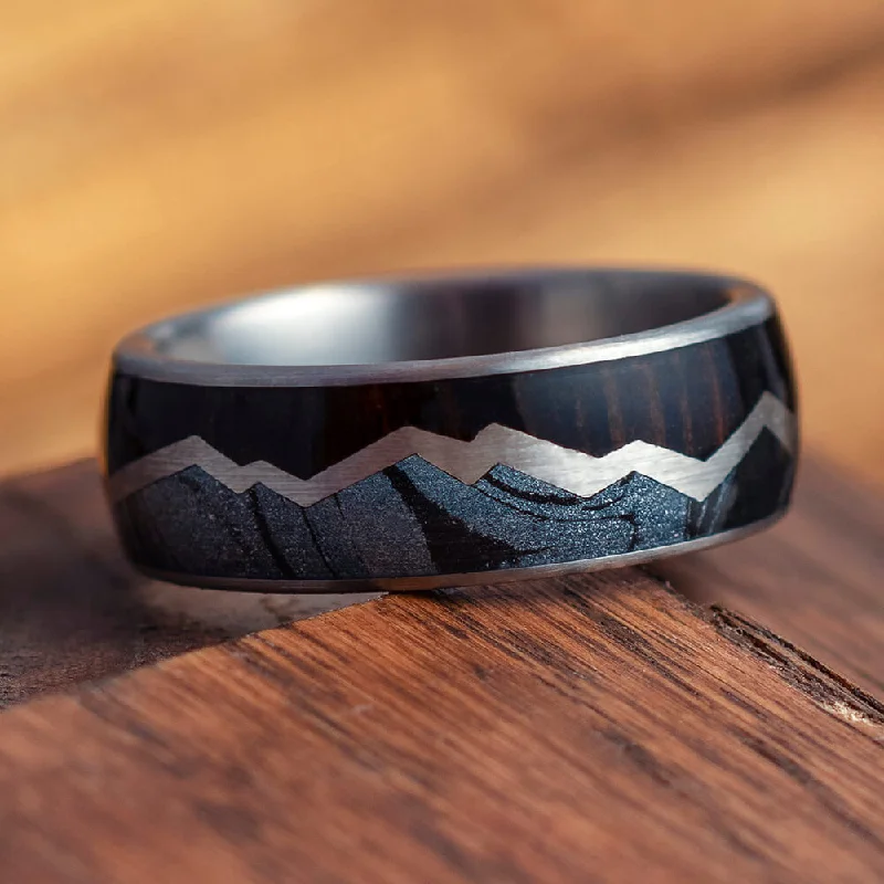 women's ring rose gold -Mountain Ring With Ebony Wood And Mokume Gane