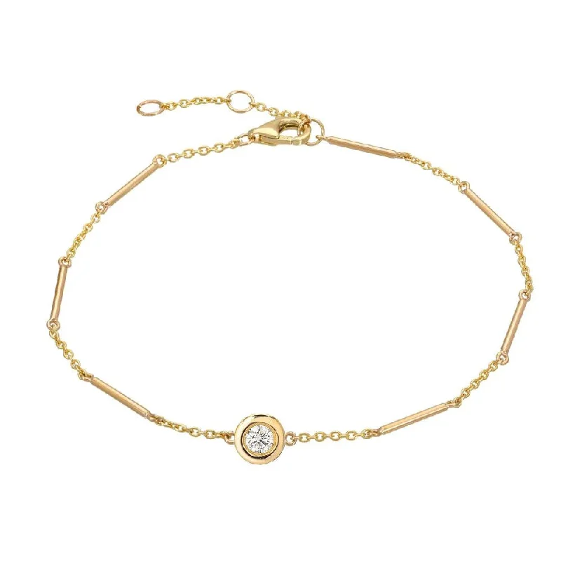 women's bracelets infinity symbol -Diamond Bezel Station 14K Yellow Gold Bar Chain Bracelet