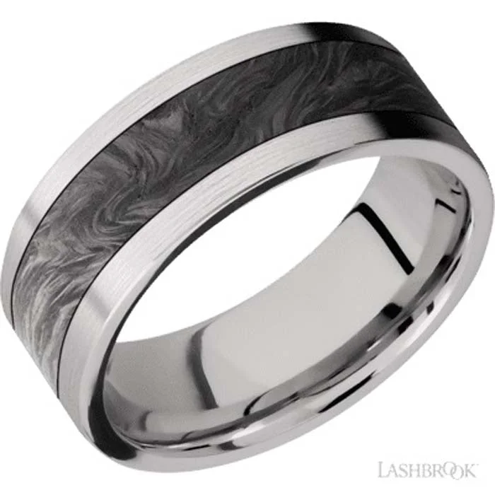 women's engagement rings large carat size -Lashbrook 8MM Flat Cobat Chrome Wedding Band w/ 5MM centered inlay of Forged Carbon Fiber