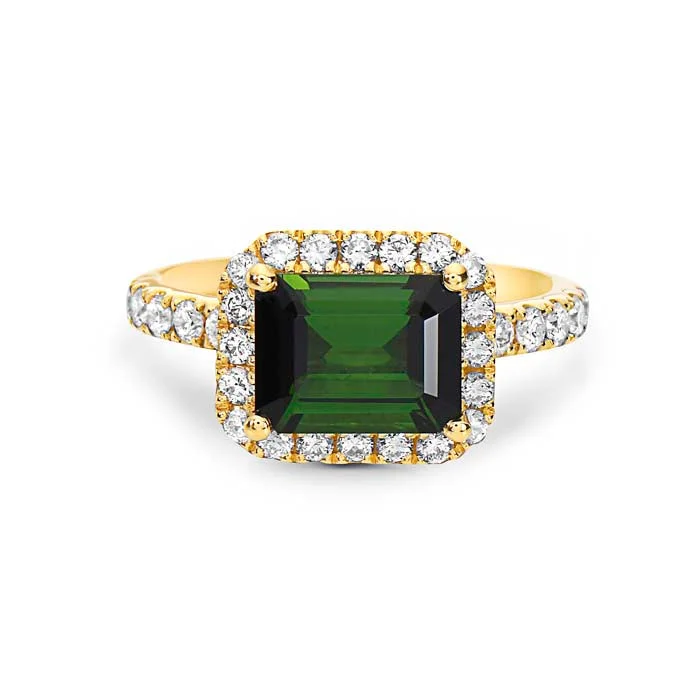 women's engagement rings petite design -Charles Krypell Precious Pastel Green Tourmaline and Diamond Ring in 18K Yellow Gold