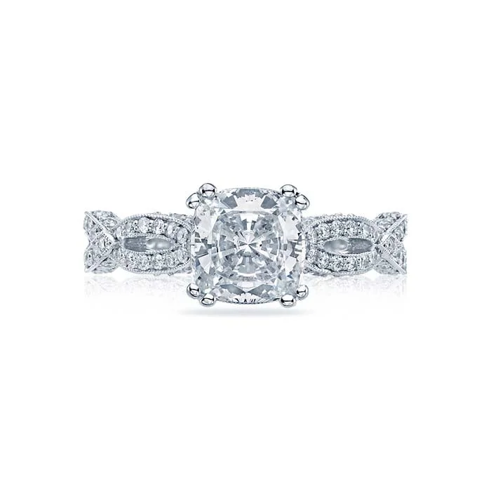 women's engagement rings baroque style -Tacori Ribbon Collection Halo Engagement Ring Semi-Mountin in 18K White Gold with Diamonds