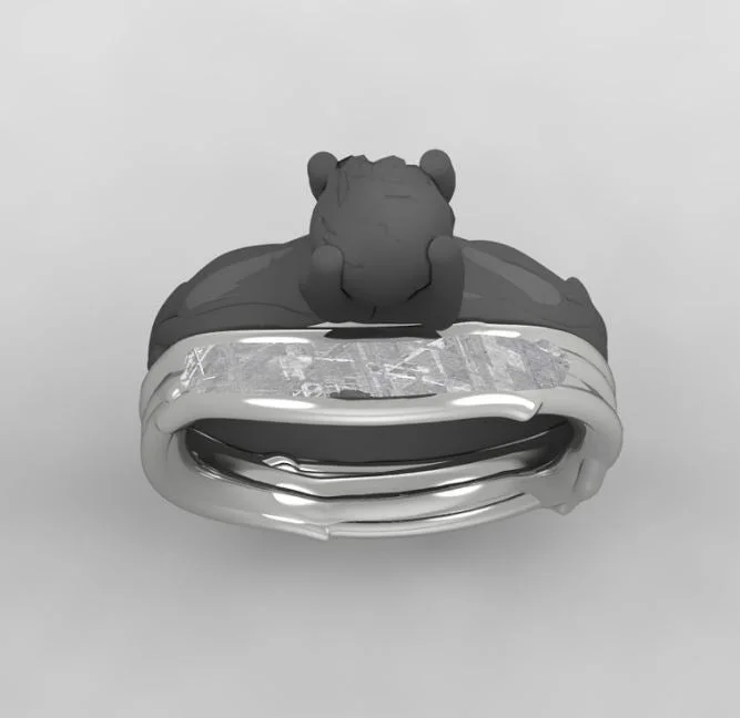 women's ring engraved -Meteorite Shadow Band with Branch Design