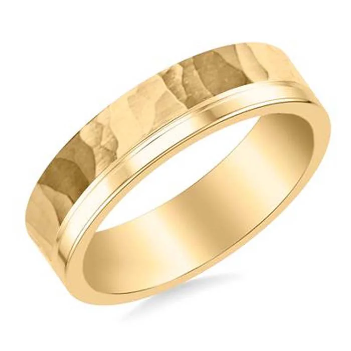 women's engagement rings nature inspired -Frederick Goldman 6mm Hammer and Brush Finished Wedding Band in 14K Yellow Gold