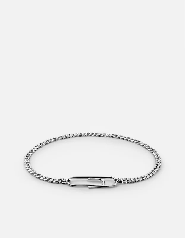 women's bracelets for casual wear -Cuban Link Paper Clip Bracelet, Sterling Silver