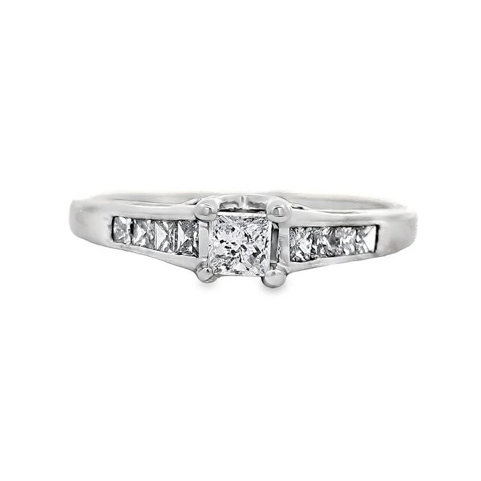 women's engagement rings pink diamond -Estate Princess Cut Engagement Ring in 14K White Gold