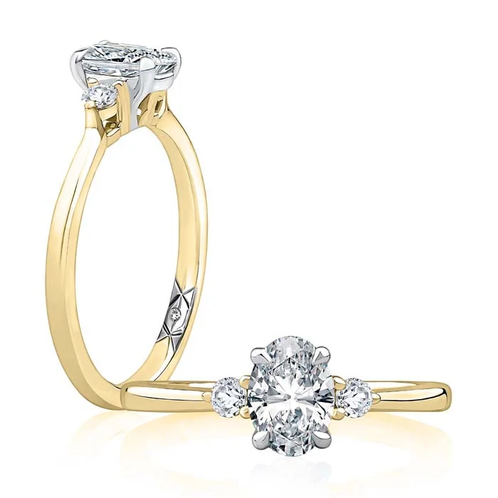 women's engagement rings sleek and modern -A. Jaffe 3-Stone Oval Engagement Ring Semi-Mounting in 14K Yellow Gold