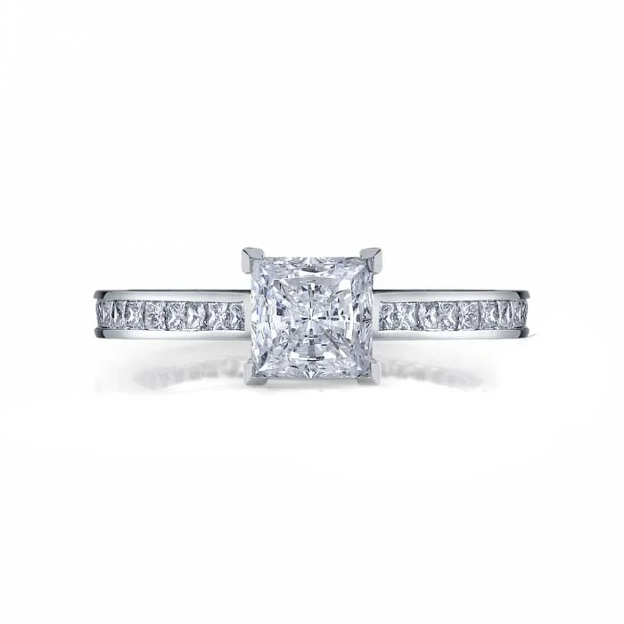 women's engagement rings petite design -Mountz Collection Princess Diamond Engagement Ring Semi-mounting in 14K White Gold