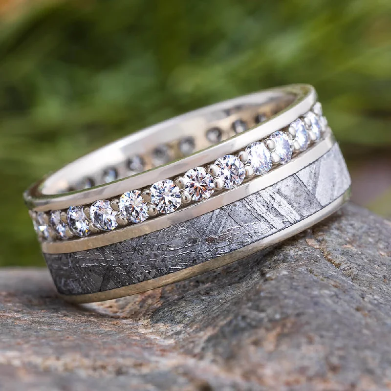 women's ring set -Meteorite and Moissanite Eternity Band in Polished Gold