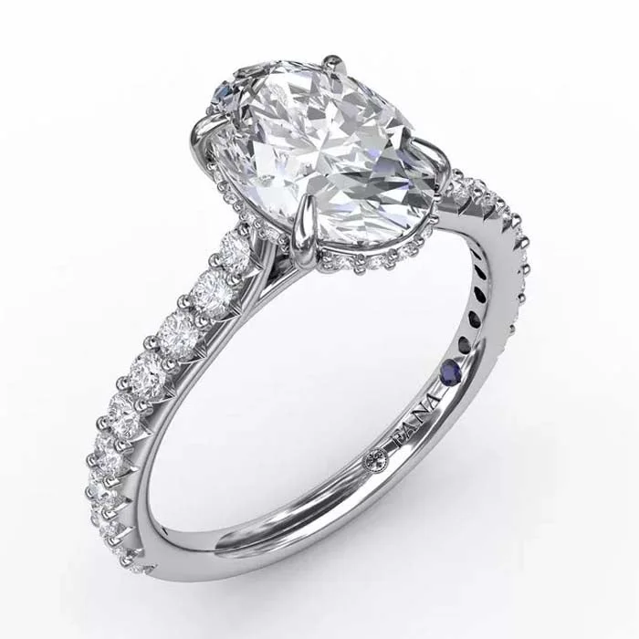 women's engagement rings round cut -Fana Classic Oval Diamond Engagement Ring Semi-Mounting With Hidden Pavé Halo in 14K White Gold