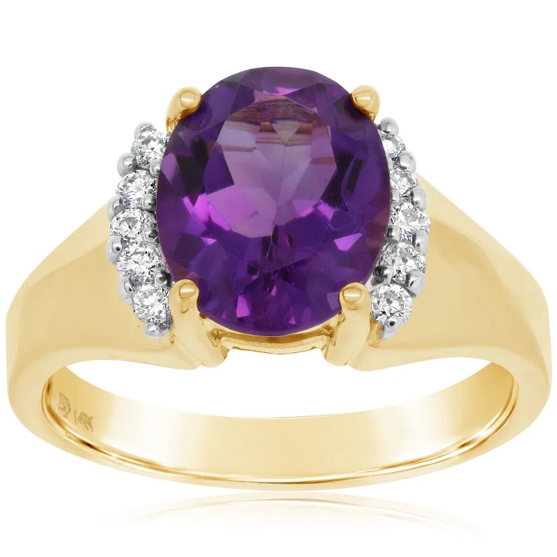 women's engagement rings black diamond -Amethyst & Diamond Ring