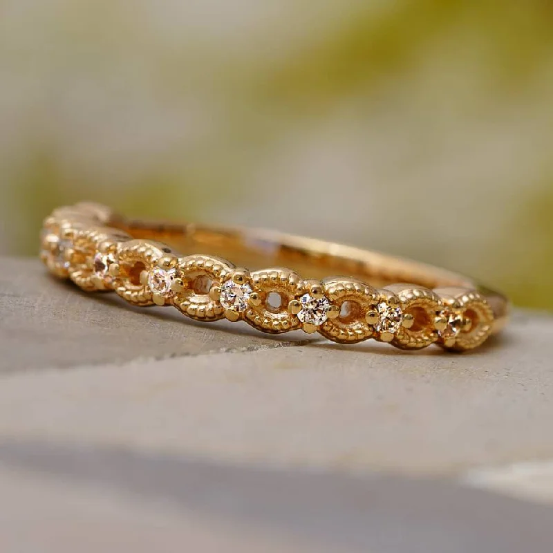 women's ring for daughter -Unique Anniversary Band With Diamonds and Milgrain