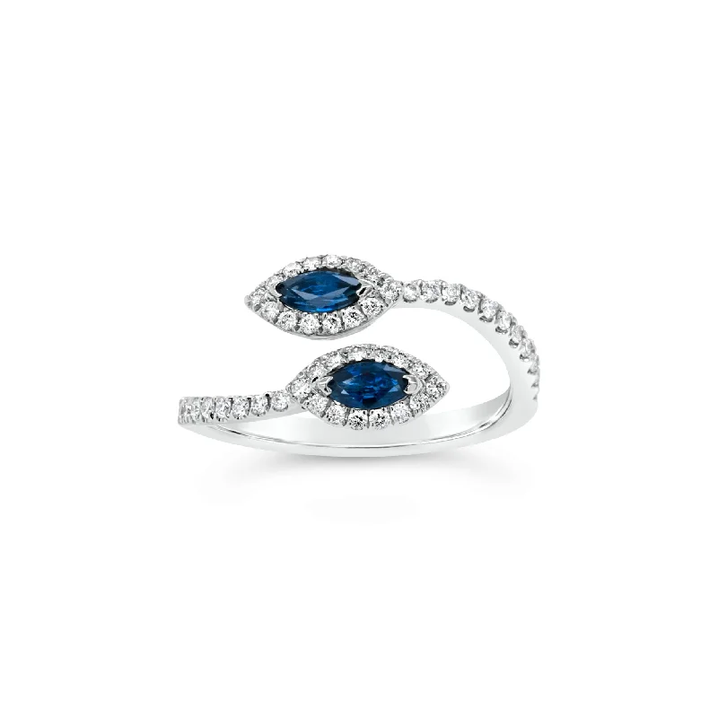 women's ring modern look -Sapphire Marquise & Diamond Open Ring