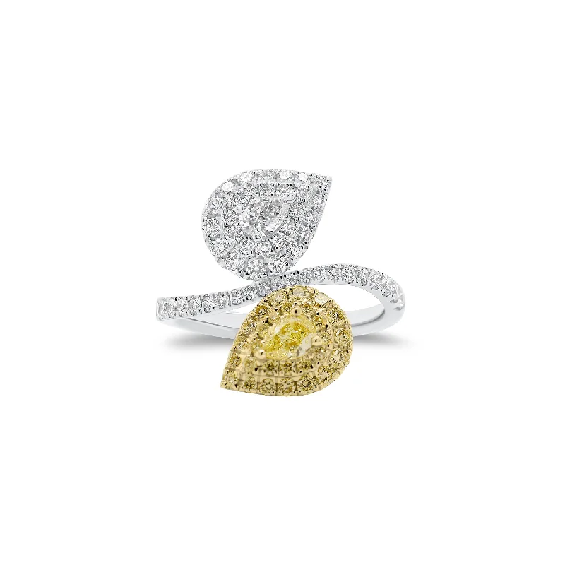 women's ring twisted band -Yellow Diamond Toi et Moi Ring