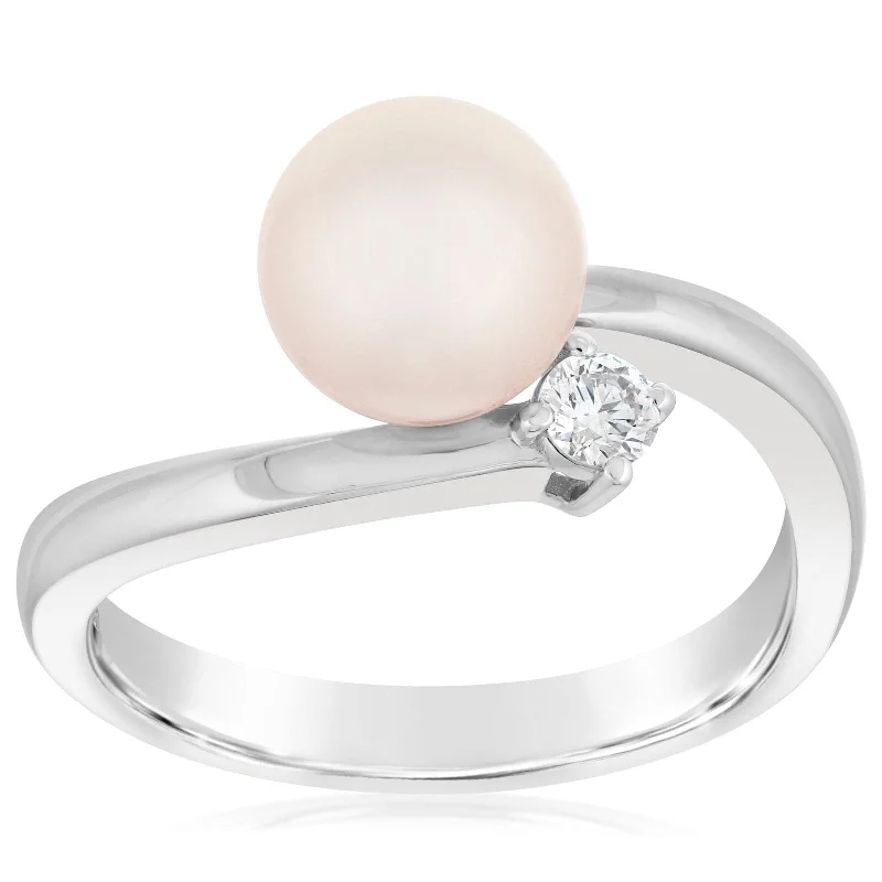 women's engagement rings double band -MIKIMOTO Akoya Pearl & Diamond Ring