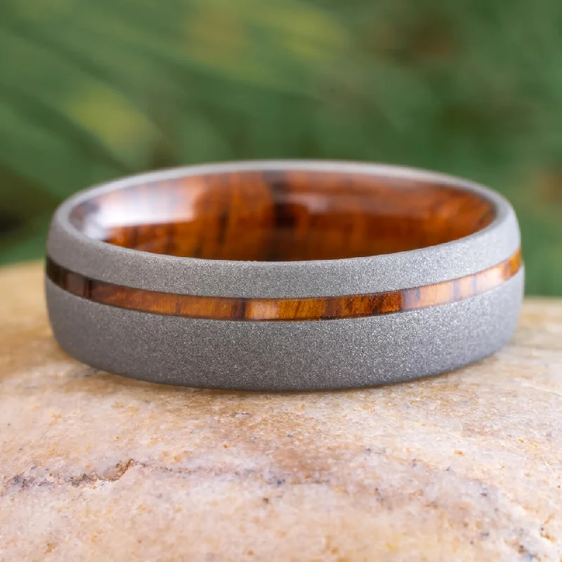 women's ring floral design -Ironwood & Sandblasted Titanium Band, 6mm Ring