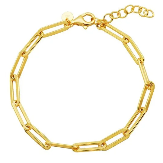 women's bracelets bold statement -Gold Plated Silver Paperclip Chain Bracelet