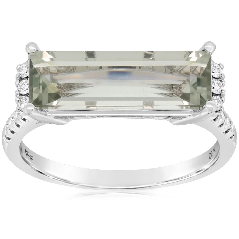 women's engagement rings delicate band -Green Amethyst & Diamond Ring