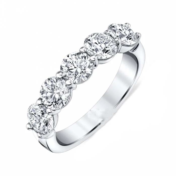 women's engagement rings conflict-free diamonds -Mountz Collection Five Stone Diamond Wedding Band in 14K White Gold