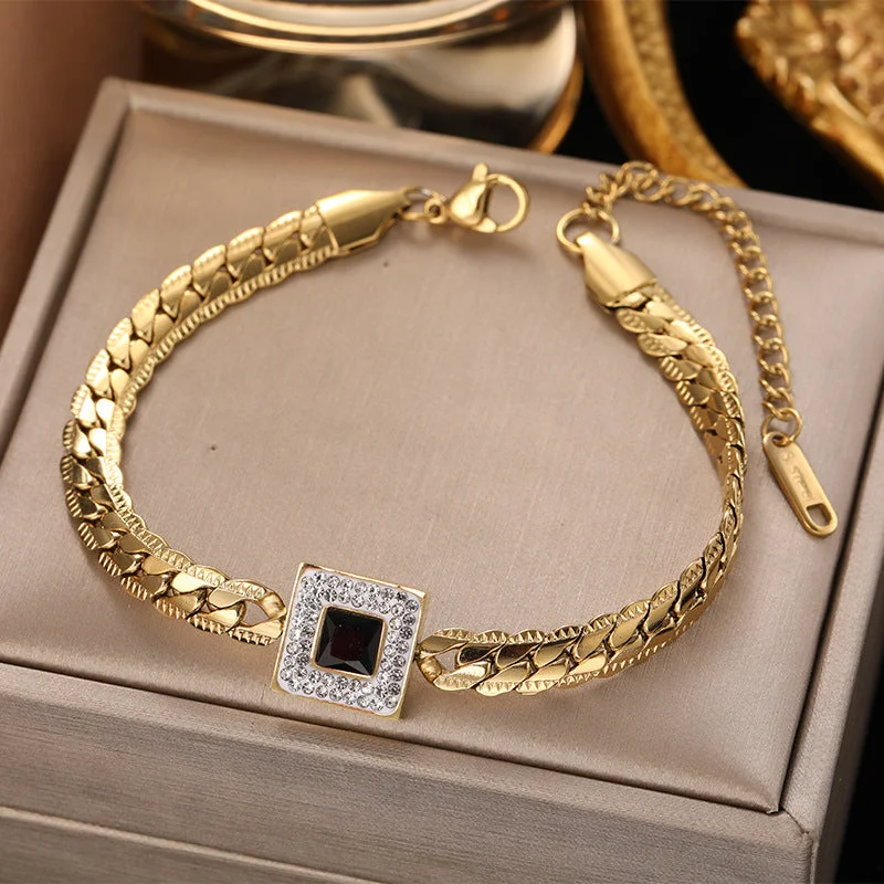 Jye2035 Bracelet Gold Square Black Diamond