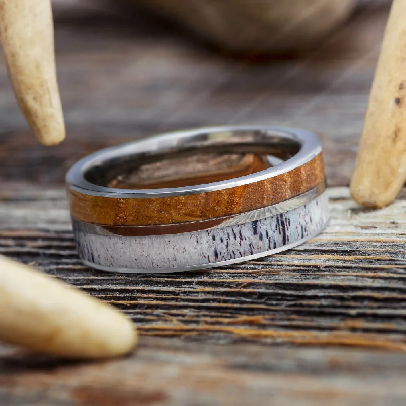 women's ring for daughter -Whiskey Barrel Oak & Deer Antler Ring